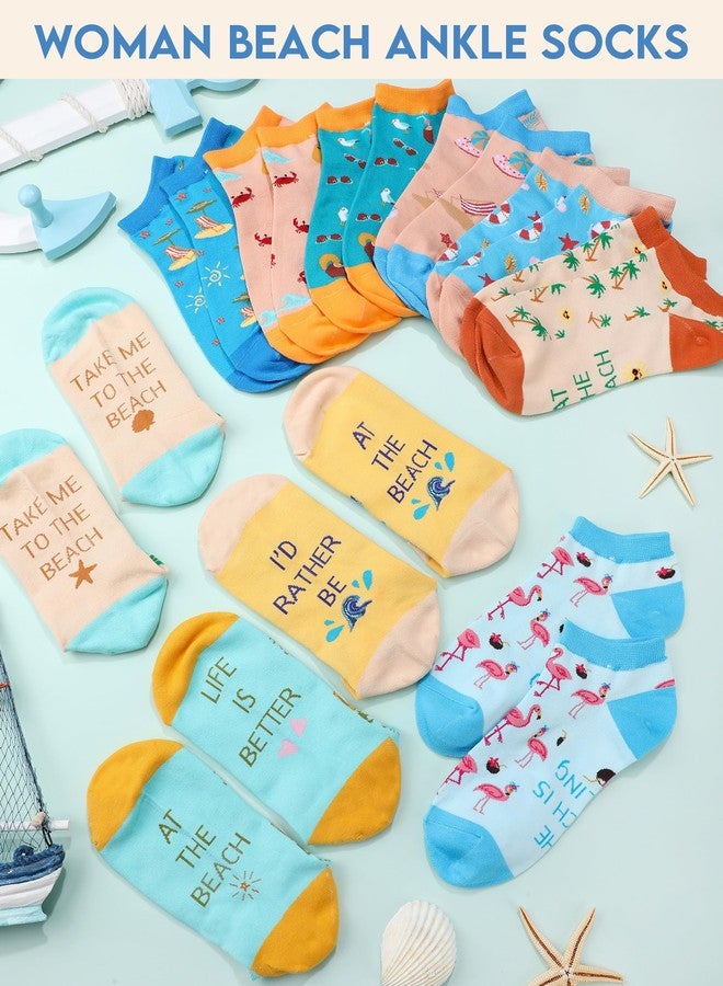 Cozypower 10 Pairs Funny Ankle Socks for Women Flamingo Beach Low Cut Cotton Mini Crew Sock for Animal Lover Christmas Gifts(Beach) - Image 5